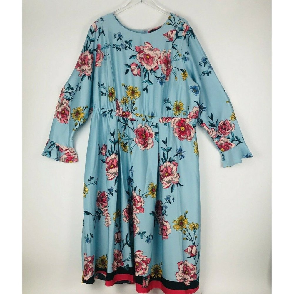 Lane Bryant Blue Floral Fit Flare Pleated Long 22